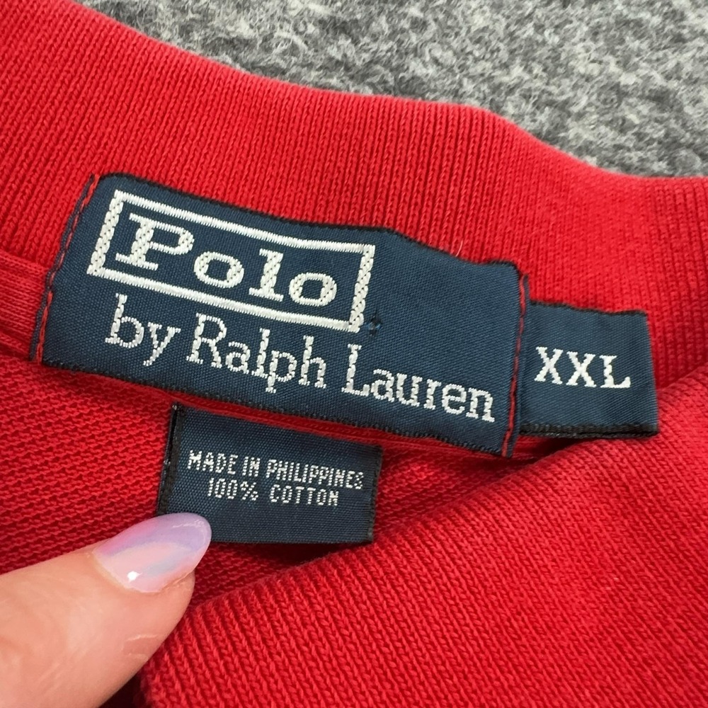 VTG Polo Ralph Lauren Polo Shirt Mens 2XL Red 100% Cotton Knit Logo Short Sleeve - Picture 5 of 7